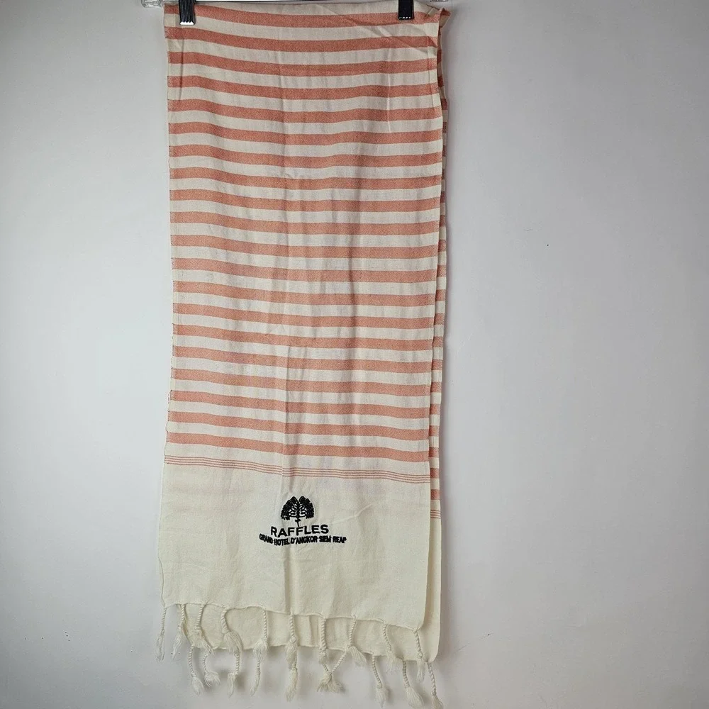 Raffles Grand Hotel D'Angkor Siem Reai Singapore Scarf Shawl White Pink Fringe